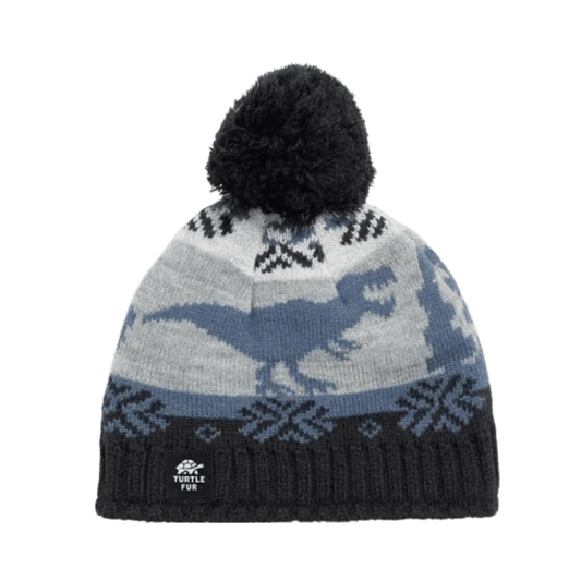 TURTLE FUR KIDS' NORDIC DINO BEANIE - BLACK