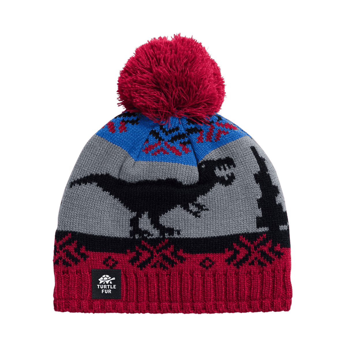 TURTLE FUR KIDS' NORDIC DINO BEANIE - RED