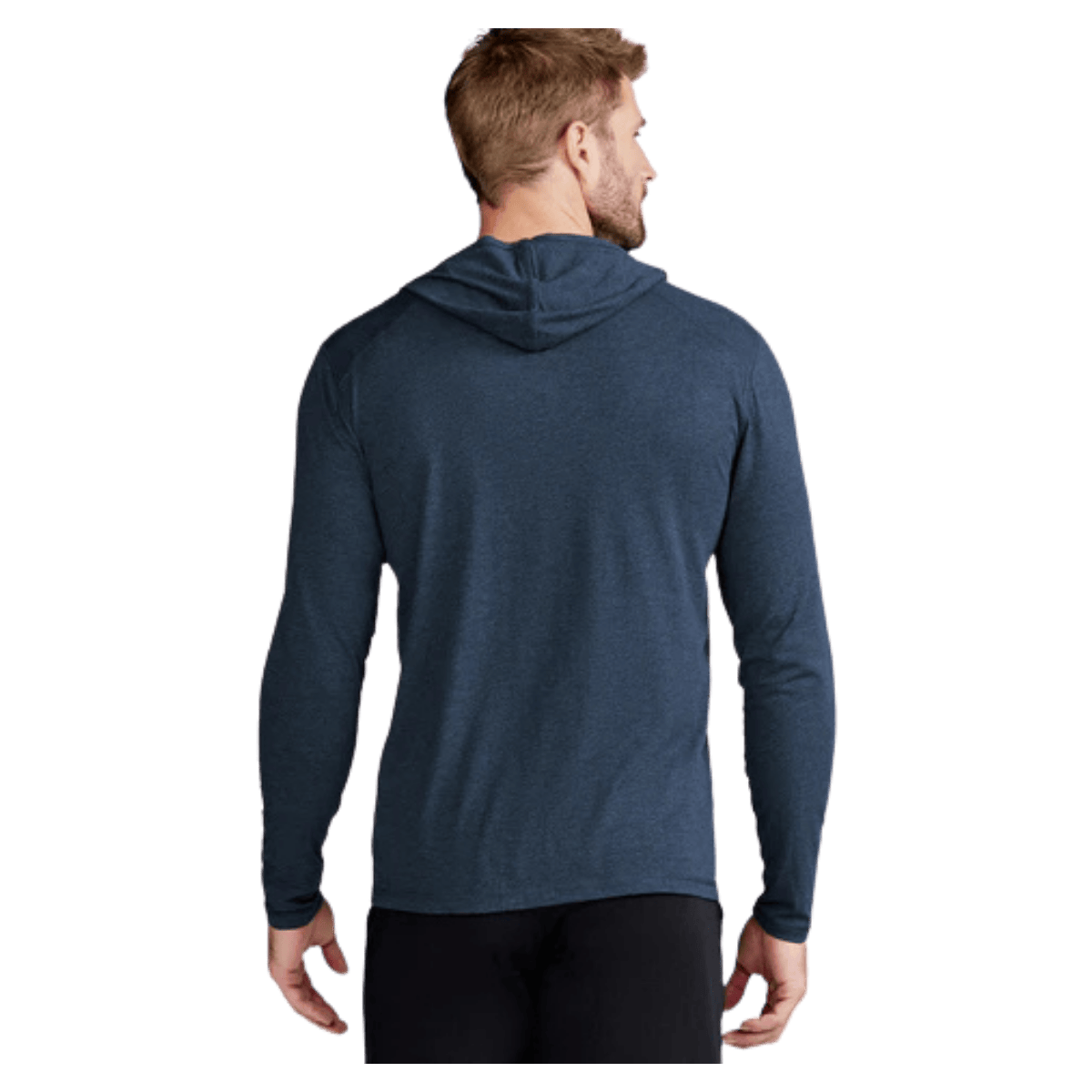 TASC CARROLLTON LIGHTWEIGHT FITNESS HOODIE - CLASSIC NAVY HEATHER - BACK VIEW