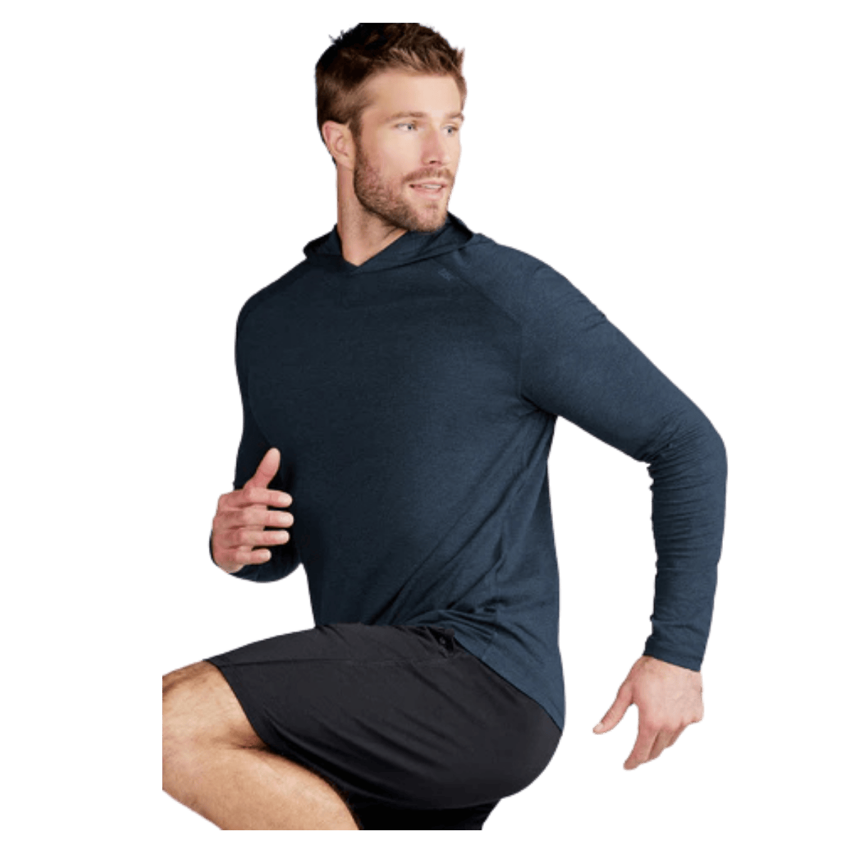 TASC CARROLLTON LIGHTWEIGHT FITNESS HOODIE - CLASSIC NAVY HEATHER - SIDE VIEW
