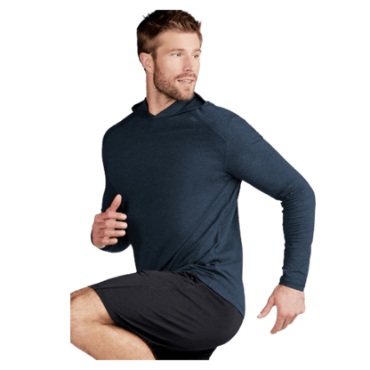 TASC CARROLLTON LIGHTWEIGHT FITNESS HOODIE - CLASSIC NAVY HEATHER - SIDE VIEW