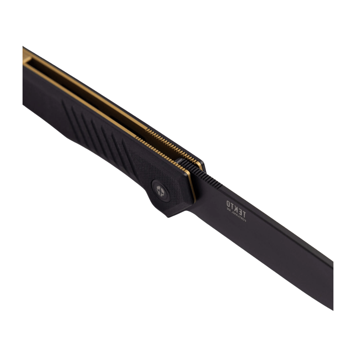 TEKTO KNIVES F1 ALPHA G10 D2 FINE - BLACK/BRONZE - CLOSER VIEW