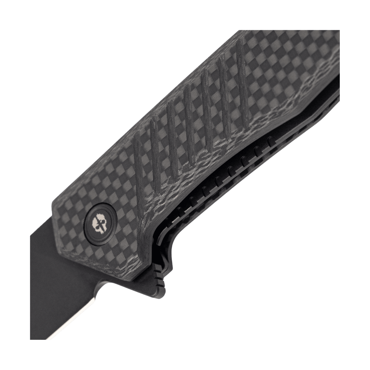 TEKTO KNIVES F1 ALPHA CARBON FIBER D2 FINE - CLOSER HANDLE VIEW