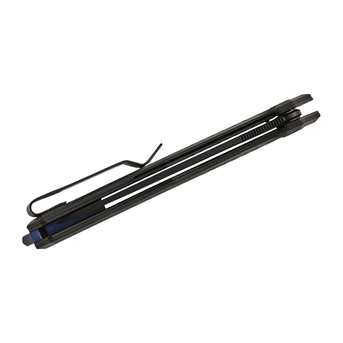 TEKTO KNIVES F1 ALPHA CARBON/BLUE D2 FINE - FOLD SIDE VIEW