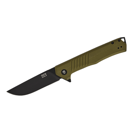 TEKTO KNIVES F1 ALPHA OD GREEN G10 D2 FINE - FRONT VIEW