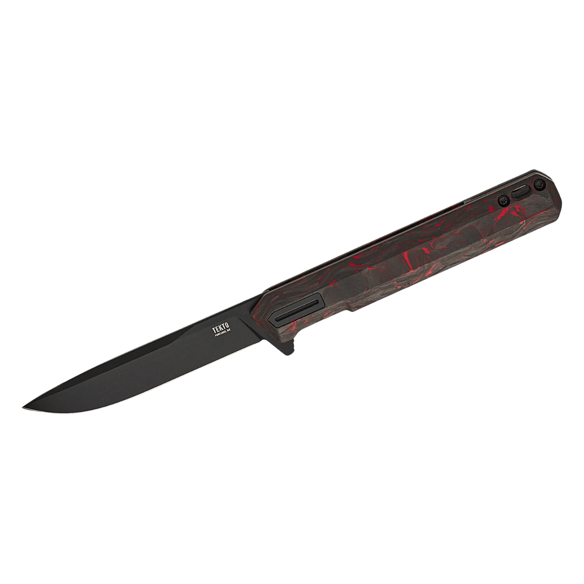 TEKTO KNIVES F2 BRAVO RED CARBON BLK TI D2 FINE - FRONT VIEW