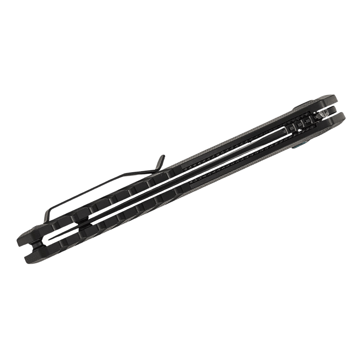 TEKTO KNIVES F3 CHARLIE BLACK G10 D-LOCK D2 - SIDE FRONT VIEW