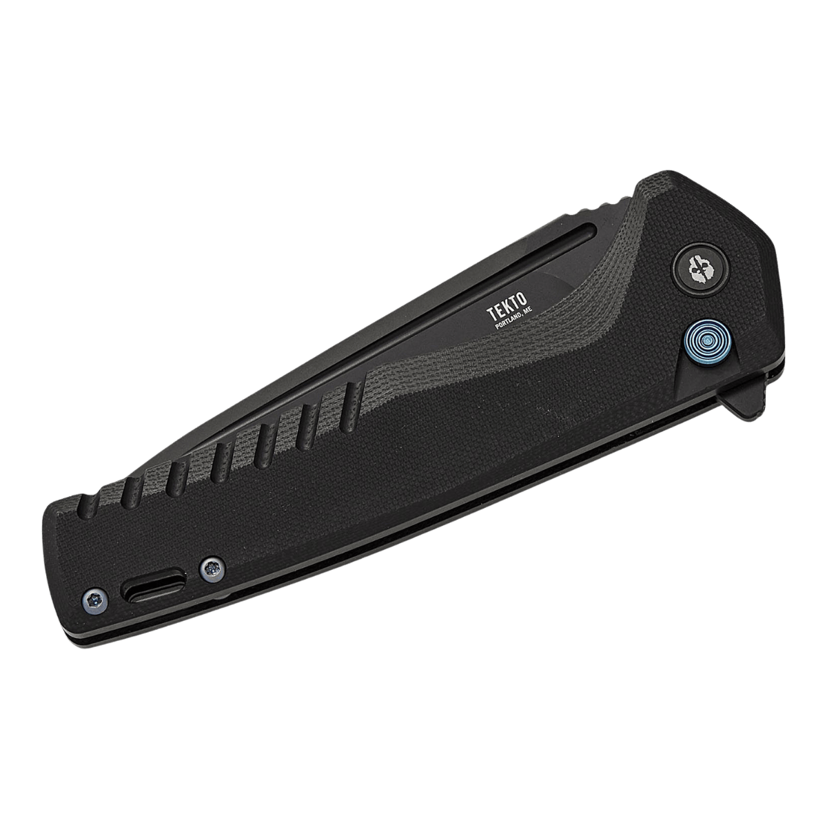 TEKTO KNIVES F3 CHARLIE BLACK G10 D-LOCK D2 - FOLD FRONT VIEW