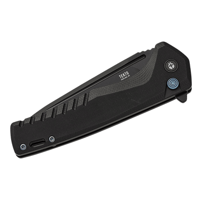 TEKTO KNIVES F3 CHARLIE BLACK G10 D-LOCK D2 - FOLD FRONT VIEW