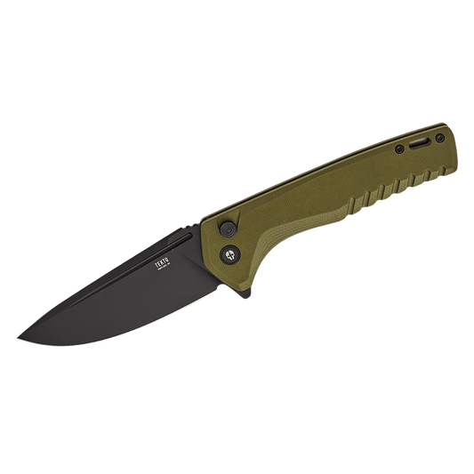 TEKTO KNIVES F3 CHARLIE ODIE GREEN G10 D-LOCK D2 - FRONT VIEW