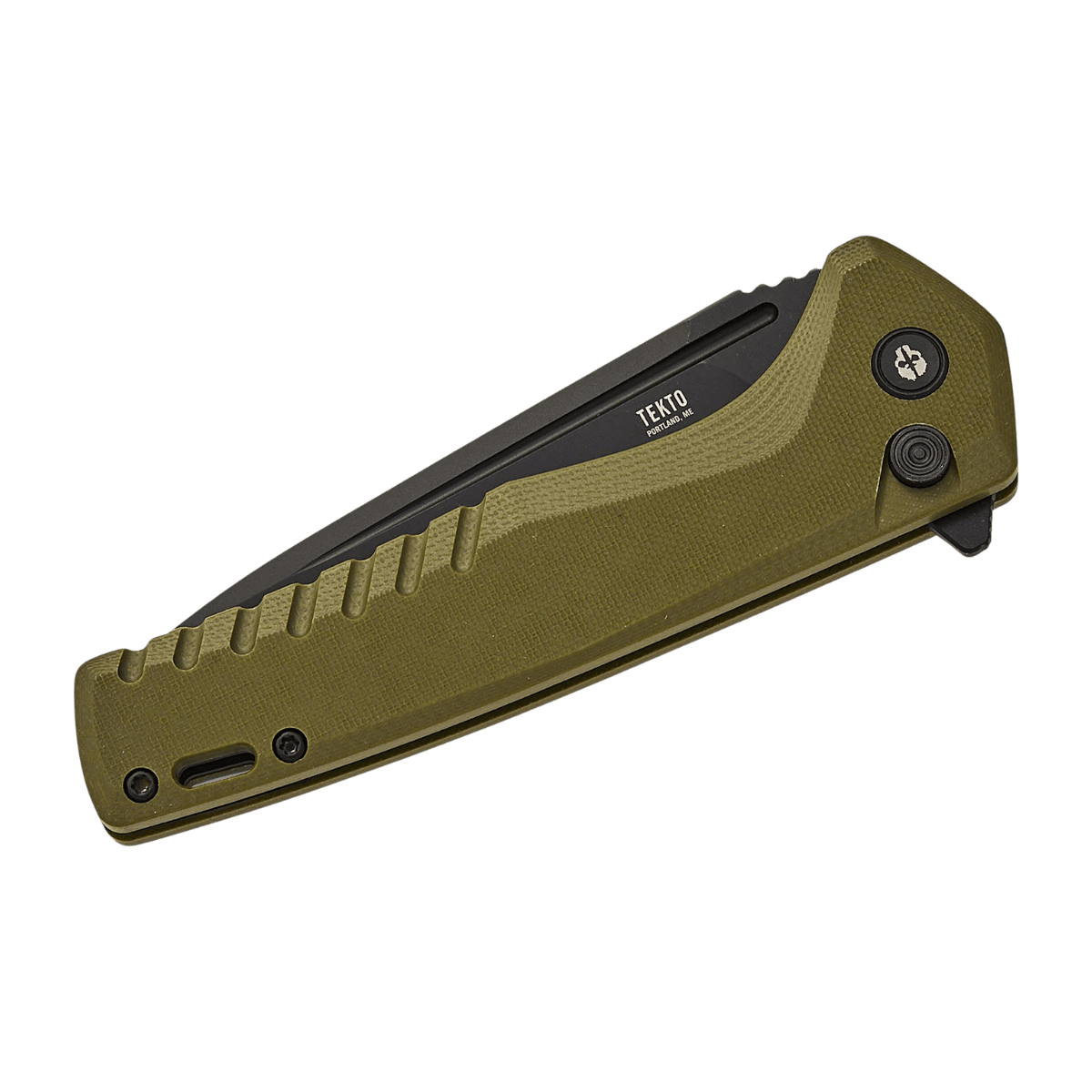 TEKTO KNIVES F3 CHARLIE ODIE GREEN G10 D-LOCK D2 - FOLD FRONT VIEW