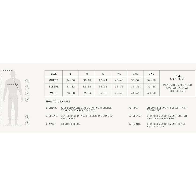 TERRAMAR MEN'S SIZE CHART