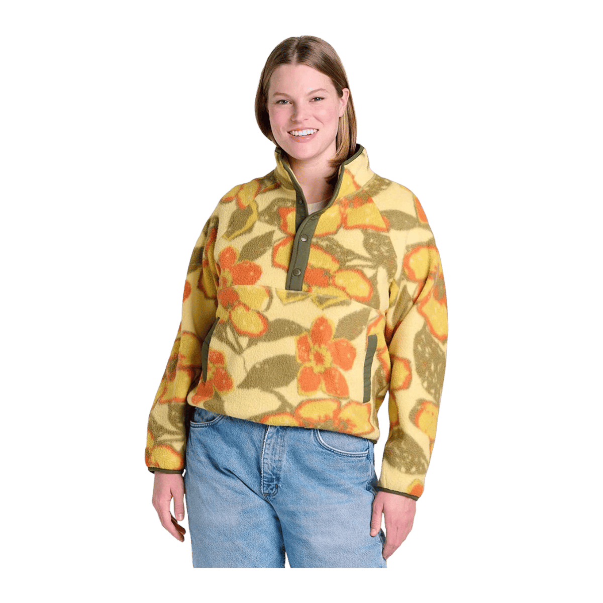 TOAD & CO WOMEN'S CAMPO FLEECE PULLOVER - RATTAN FLORAL PRINT - FRONT VIEW