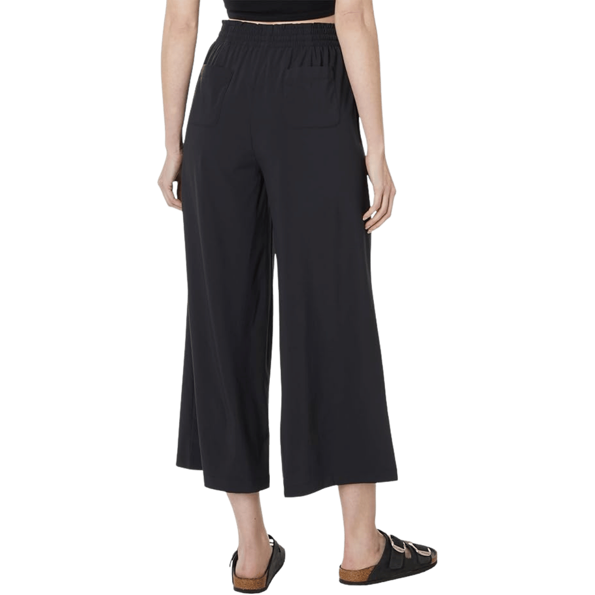 TOAD & CO WOMEN'S SUNKISSED WIDE LEG CROP PANTS - BLACK - BACK VIEW