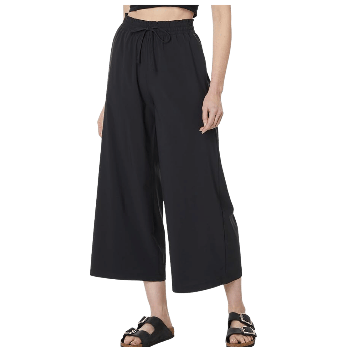 TOAD & CO WOMEN'S SUNKISSED WIDE LEG CROP PANTS - BLACK - FRONT VIEW
