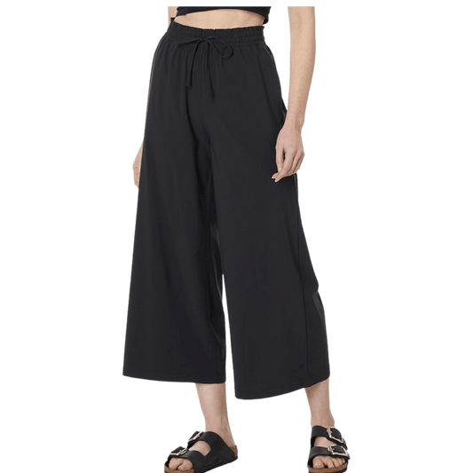 TOAD & CO WOMEN'S SUNKISSED WIDE LEG CROP PANTS - BLACK - FRONT VIEW