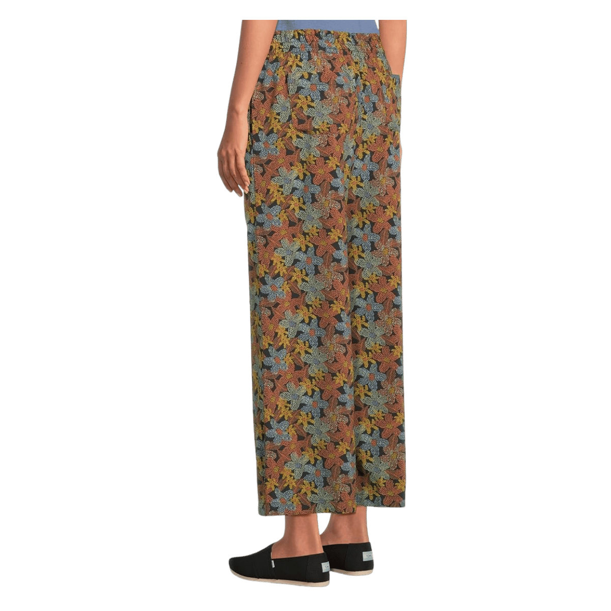TOAD & CO WOMEN'S SUNKISSED WIDE LEG PANT - BLACK FLORAL DOT PRINT - BACK VIEW