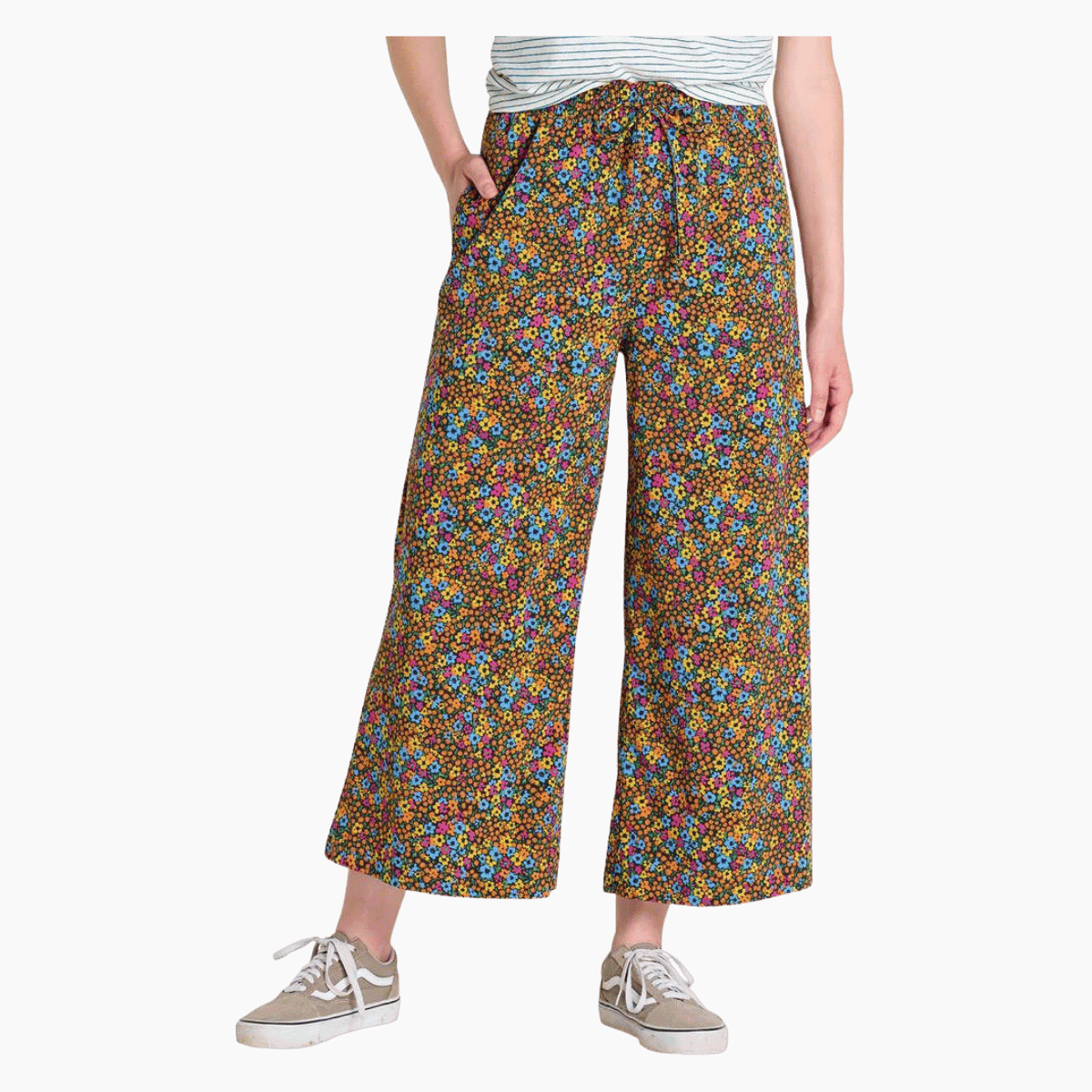 TOAD & CO WOMEN'S SUNKISSED WIDE LEG PANT II - BLACK MICRO FLORAL PRINT