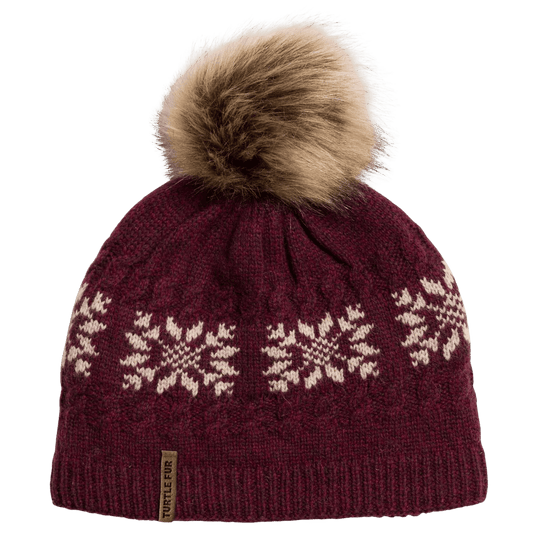 TURTLE FUR LAMBSWOOL LEIRA FUR POM BEANIE - GARNET
