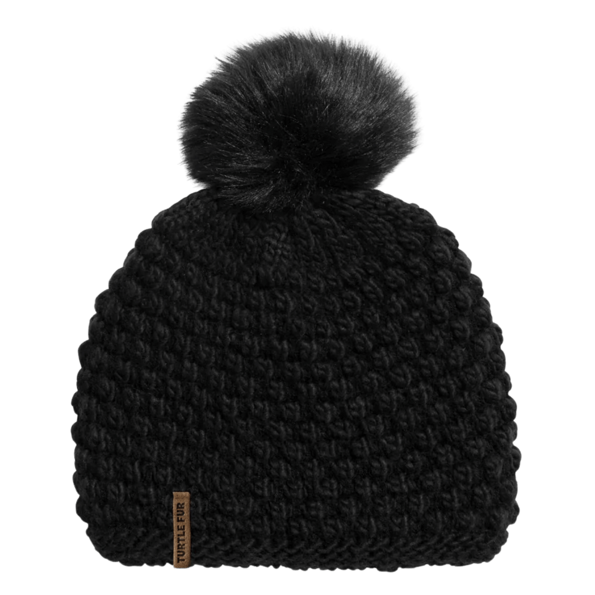TURTLE FUR SNOWFALL BLACK POM BEANIE