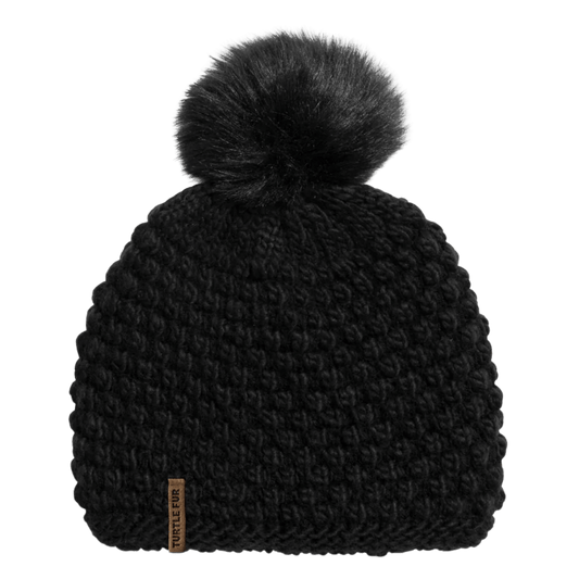 TURTLE FUR SNOWFALL BLACK POM BEANIE