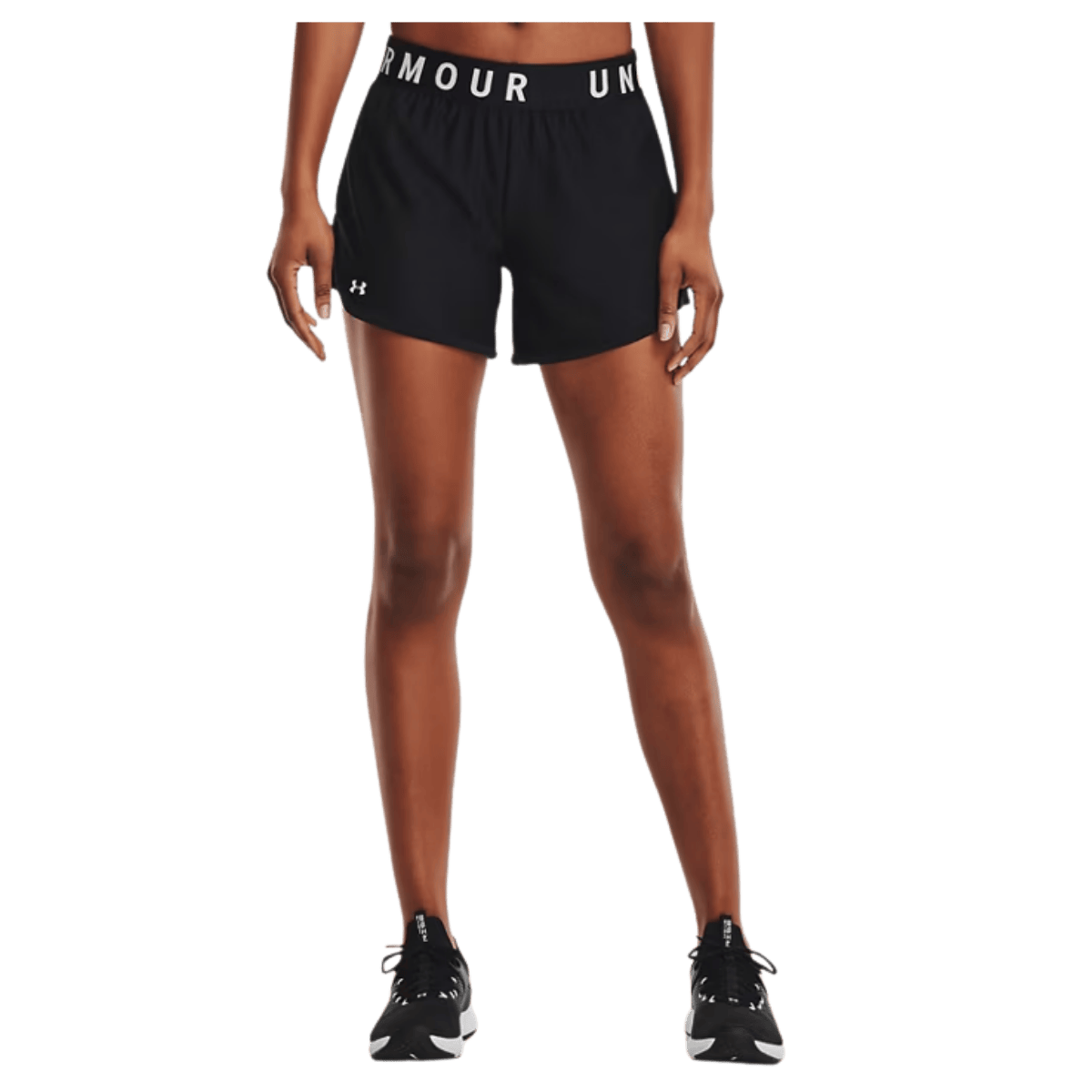 UNDERARMOUR PLAY UP LIGHTWEIGHT KNIT SHORTS 5" - BLACK/WHITE - FRONT VIEW WW