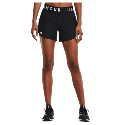 UNDERARMOUR PLAY UP LIGHTWEIGHT KNIT SHORTS 5" - BLACK/WHITE - FRONT VIEW WW