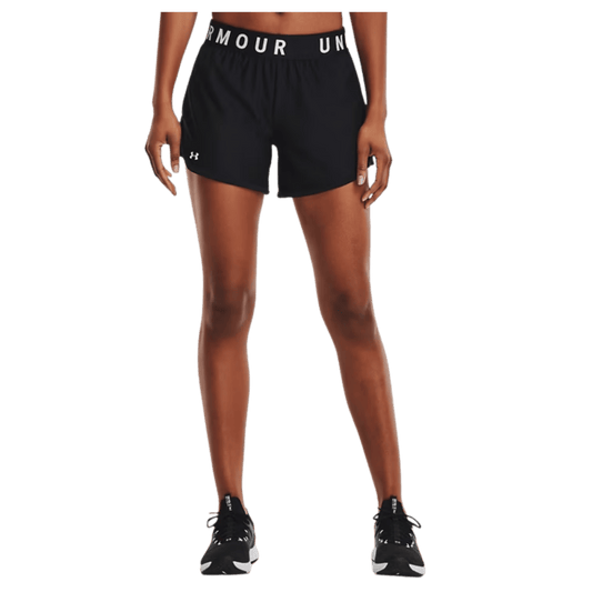 UNDERARMOUR PLAY UP LIGHTWEIGHT KNIT SHORTS 5" - BLACK/WHITE - FRONT VIEW WW