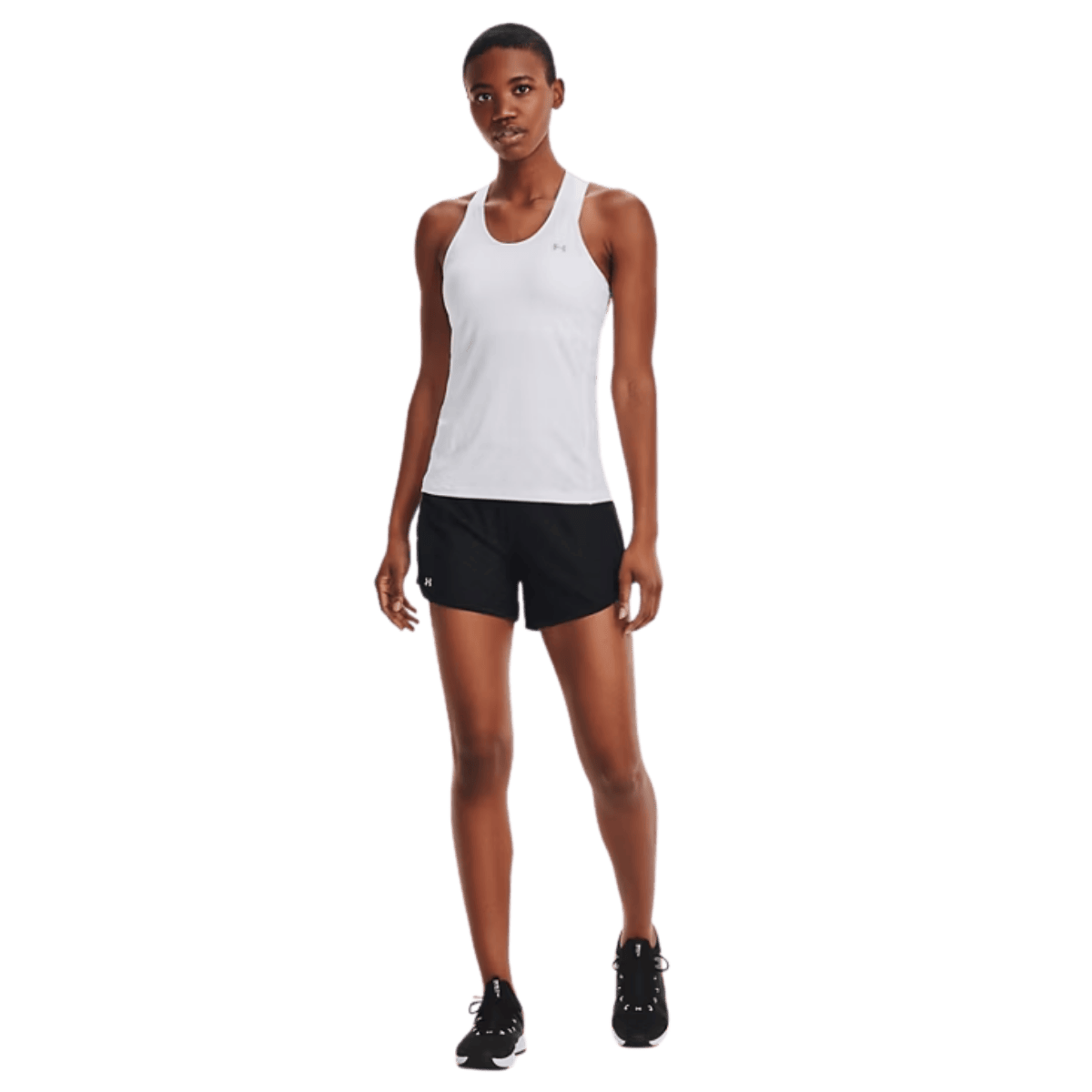 UNDERARMOUR PLAY UP LIGHTWEIGHT KNIT SHORTS 5" - BLACK/WHITE - FRONT FULL VIEW