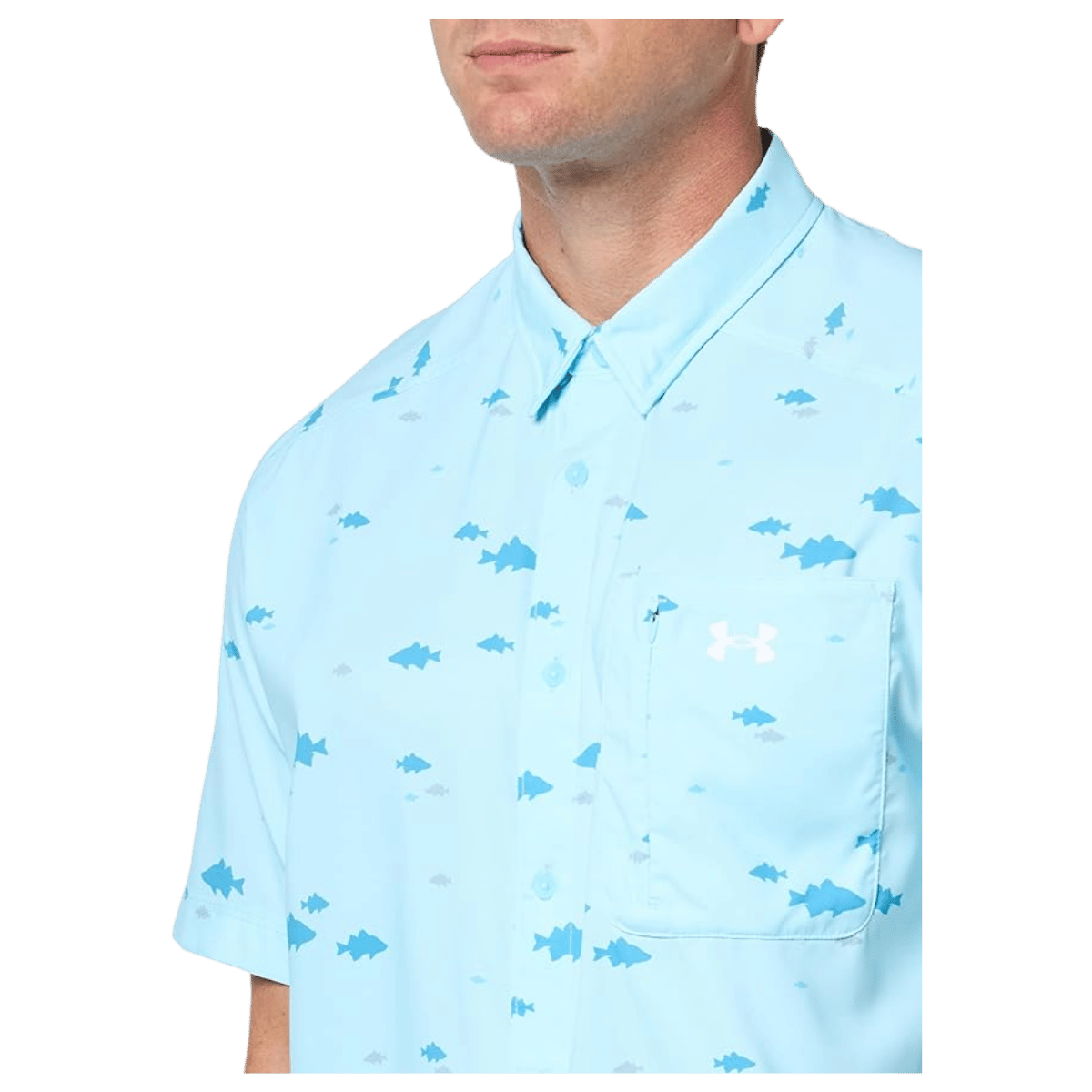 UNDER ARMOUR LIGHTWEIGHT DOCKSIDE SHORT SLEEVE T-SHIRT - STRM/STRM/WHITE - FRONT ZOOM VIEW