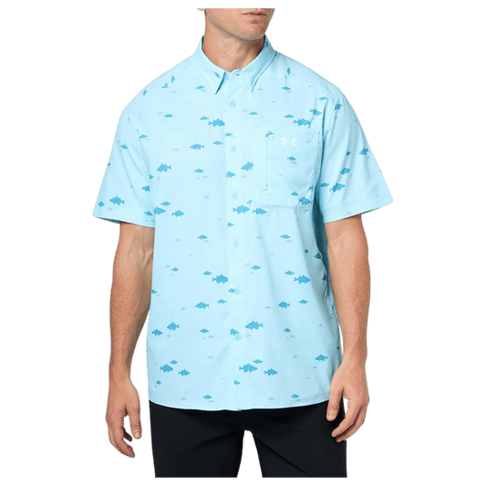 UNDER ARMOUR LIGHTWEIGHT DOCKSIDE SHORT SLEEVE T-SHIRT - STRM/STRM/WHITE - FRONT VIEW