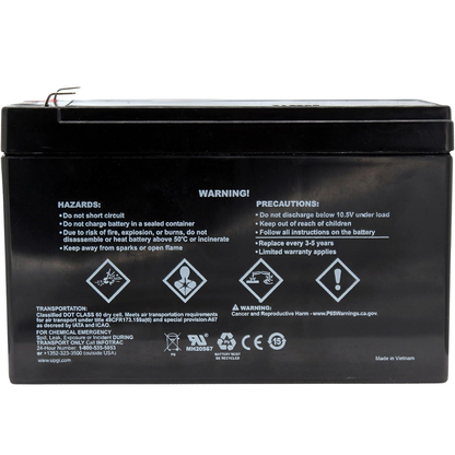 UPG UNIVERSAL SEALED LID ACID 12V 9AMP BATTERY_BACK VIEW