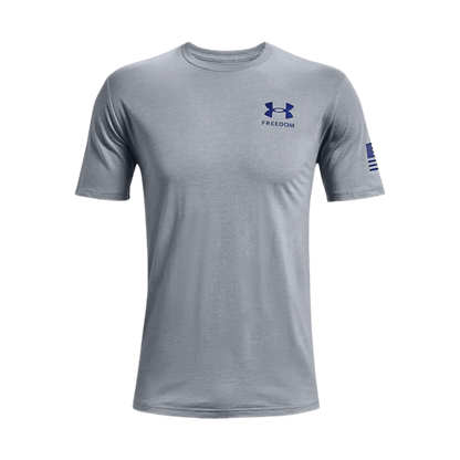 UNDER ARMOUR MEN'S NEW FREEDOM FLAG T-SHIRT - STEEL MEDIUM HEATHER - FRONT VIEW