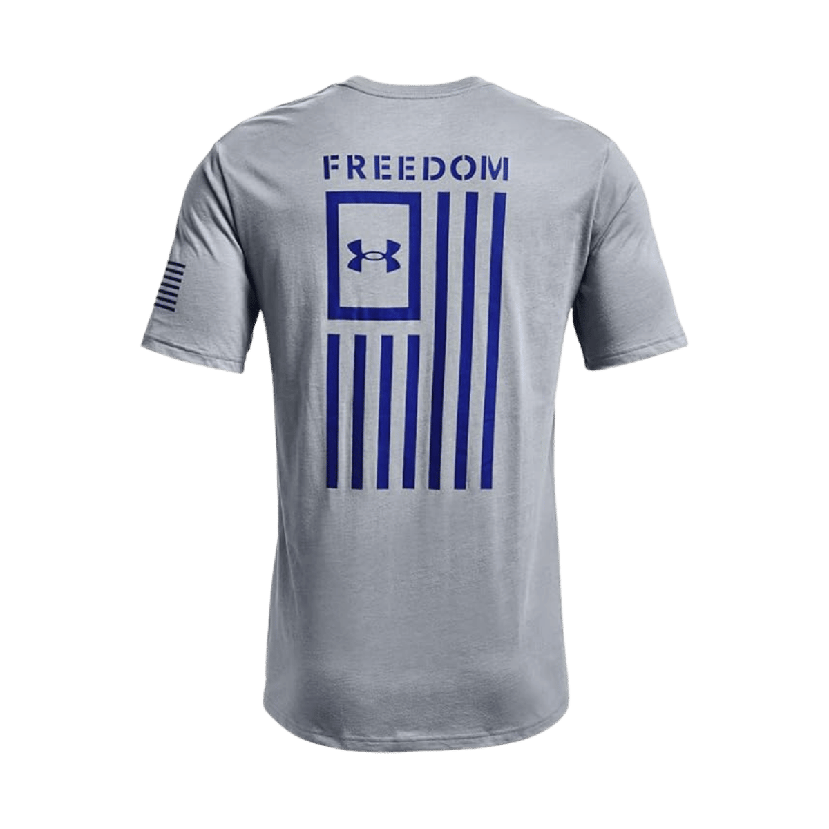 UNDER ARMOUR MEN'S NEW FREEDOM FLAG T-SHIRT - STEEL MEDIUM HEATHER - BACK VIEW