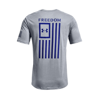UNDER ARMOUR MEN'S NEW FREEDOM FLAG T-SHIRT - STEEL MEDIUM HEATHER - BACK VIEW