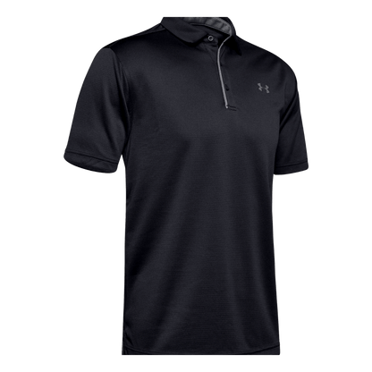 UNDER ARMOUR UA TECH POLO - BLACK/GRAPHITE - FRONT VIEW