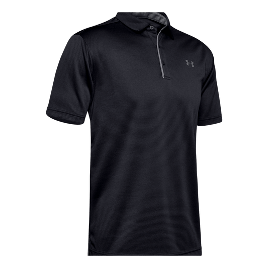 UNDER ARMOUR UA TECH POLO - BLACK/GRAPHITE - FRONT VIEW