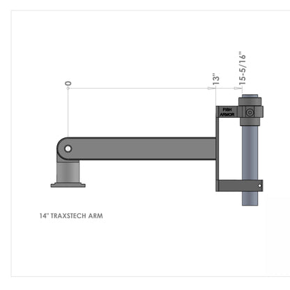 Fish Armor Pro Pole Boat Mount Arm by Traxstech® showing the dimensions of the 14"