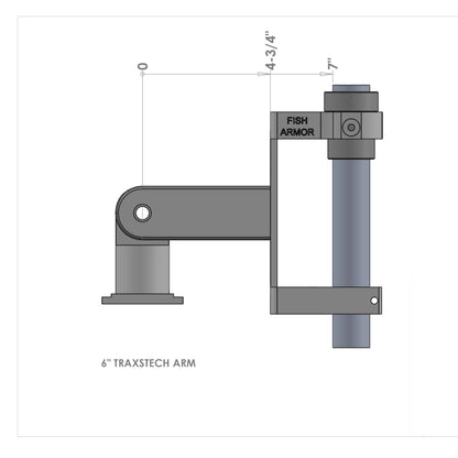 Fish Armor Pro Pole Boat Mount Arm by Traxstech® showing the dimensions
