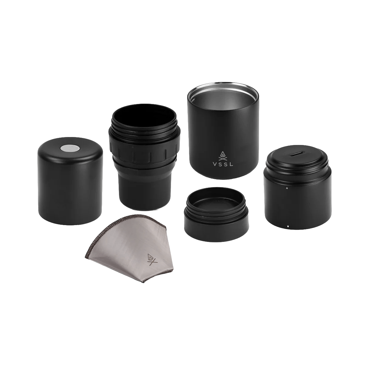VSSL NEST POUR-OVER KIT - BLACK - COMPONENT VIEW LINED UP