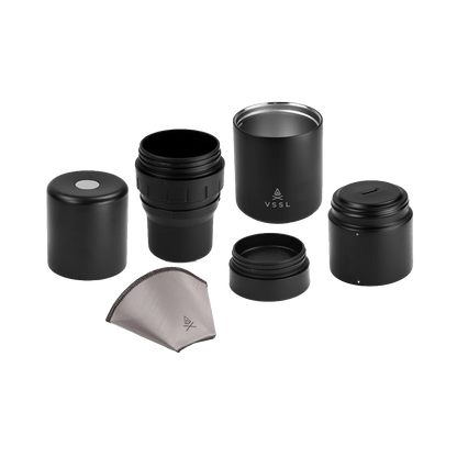 VSSL NEST POUR-OVER KIT - BLACK - COMPONENT VIEW LINED UP