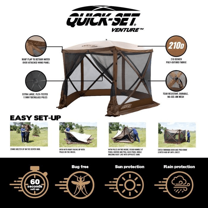 CLAM VENTURE SCREEN TENT - GRAY showing setup procedure