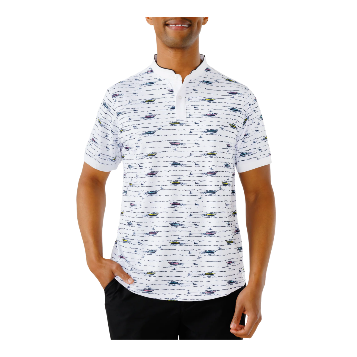 WAGGLE GOLF BOAT DAY HYBRID POLO WHITE