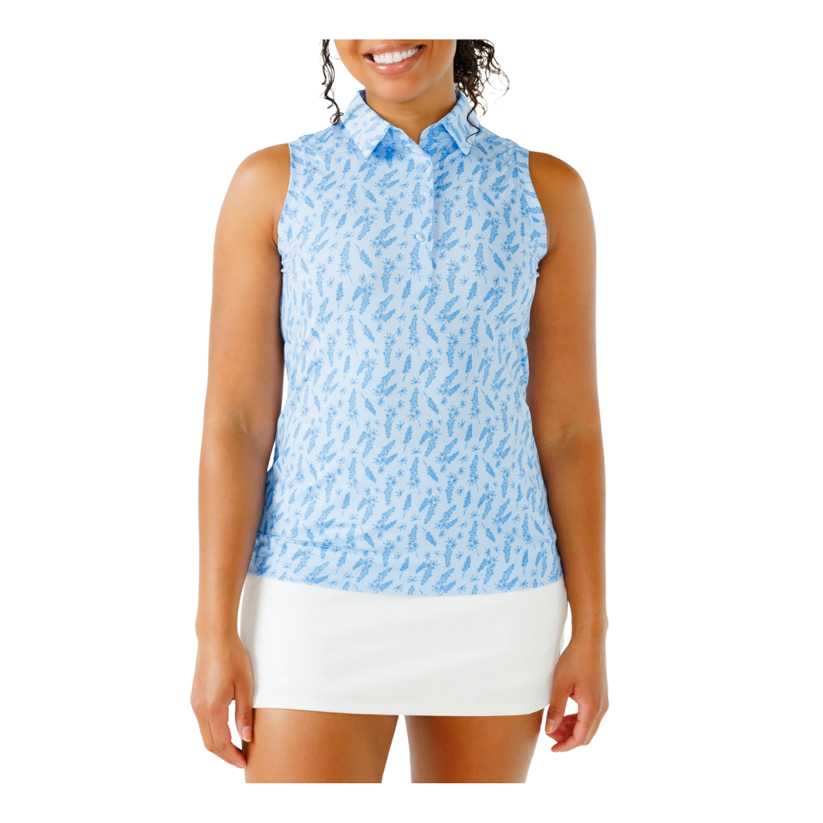 WAGGLE GOLF W WILDFLOWER SLEEVELESS POLO BLUE