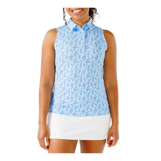 WAGGLE GOLF W WILDFLOWER SLEEVELESS POLO BLUE