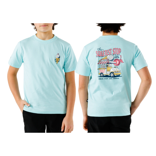WAGGLE GOLF YTH SCOOPS & SWINGS T-SHIRT BLUE