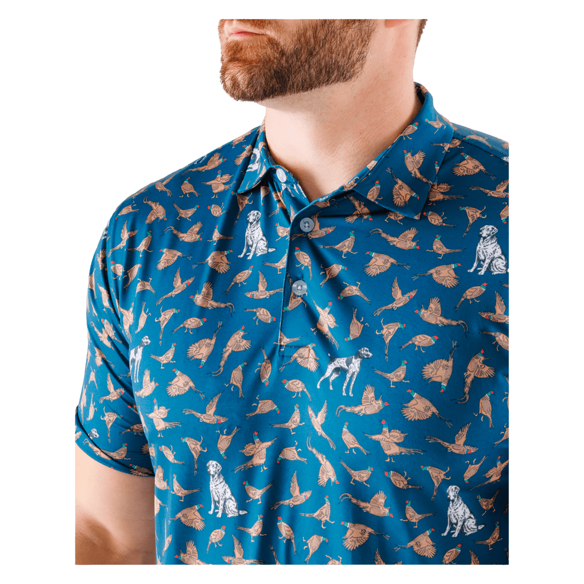 WAGGLE BIRD DOG POLO - CLOSEUP OF PATTERN