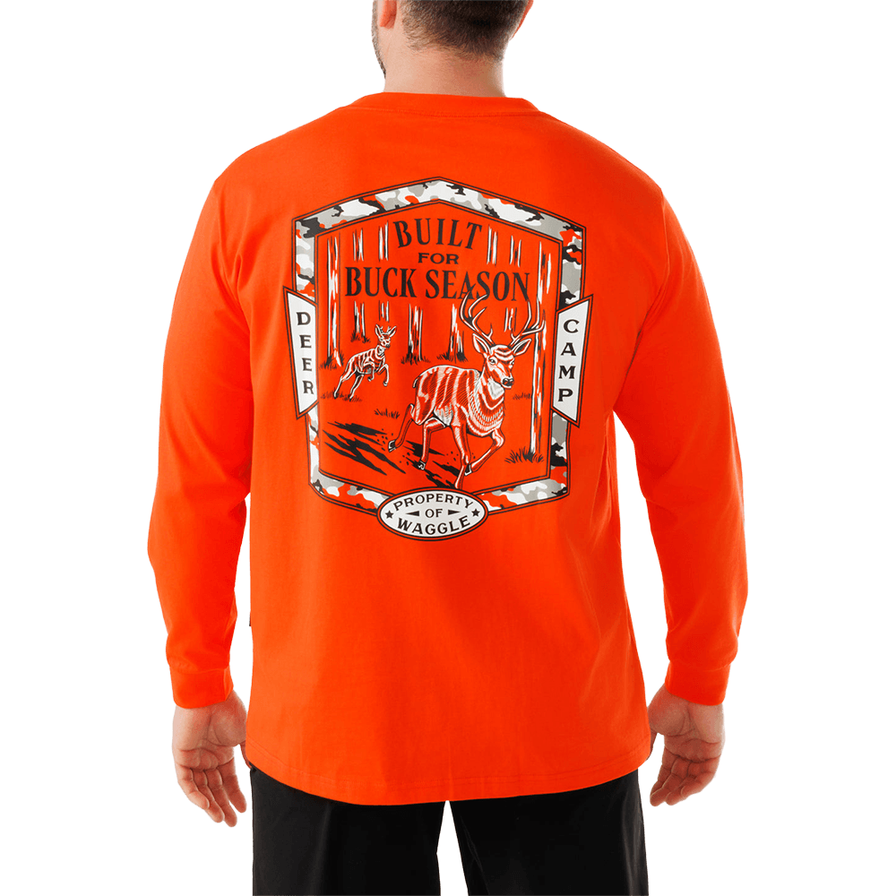 WAGGLE DEER CAMP LONG SLEEVE T-SHIRT- ORANGE BACK