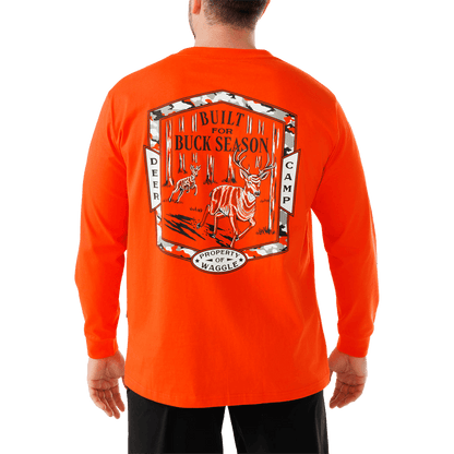 WAGGLE DEER CAMP LONG SLEEVE T-SHIRT- ORANGE BACK
