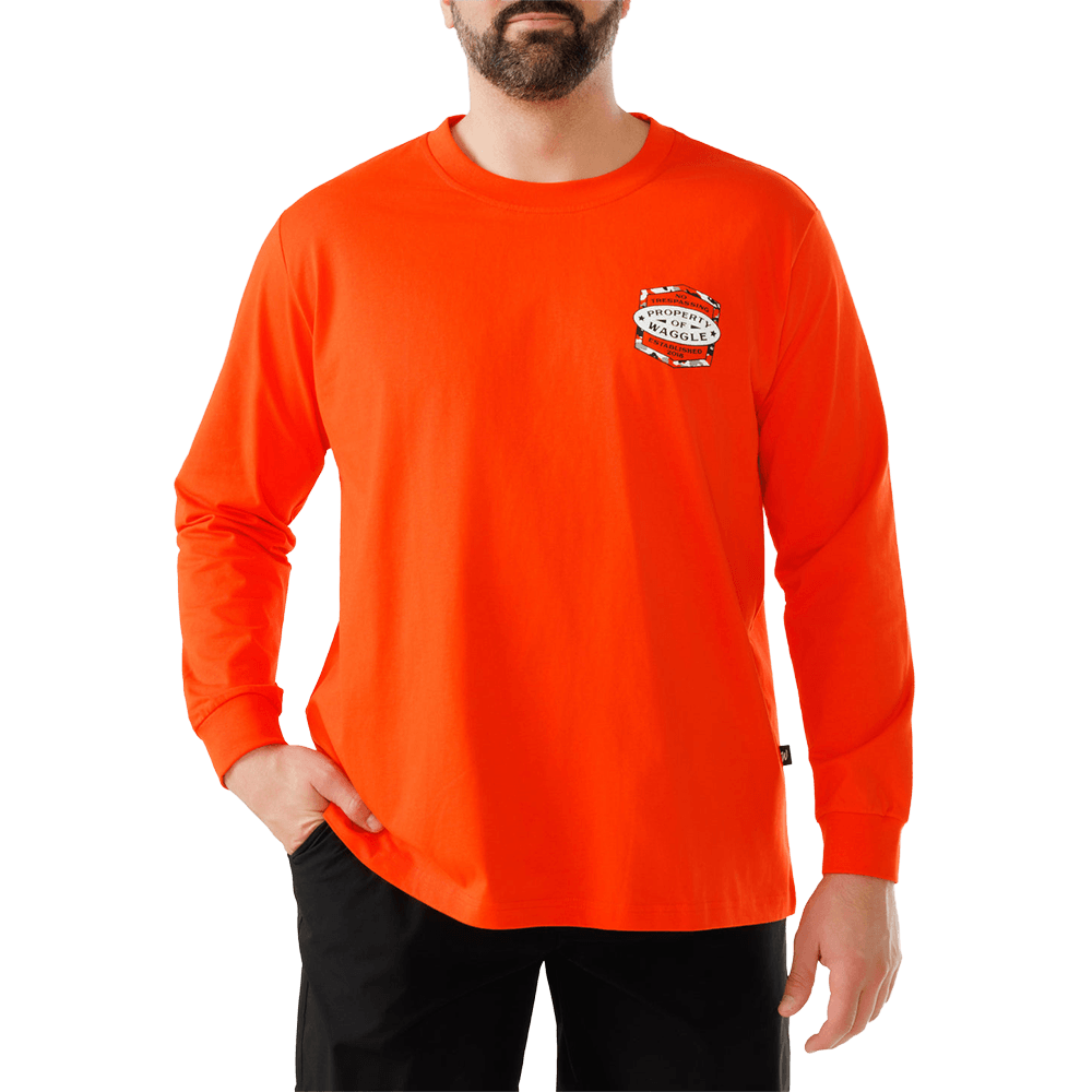 WAGGLE DEER CAMP LONG SLEEVE T-SHIRT- ORANGE FRONT